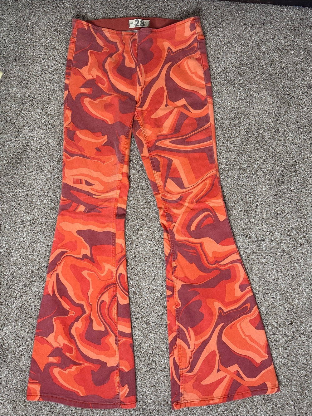 We The Free Penny Pull On Flare Stretch Orange Swirl Pattern Pant